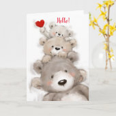 かわいい熊の家族ことわざ「こんにちは!" カード (黄色い花)