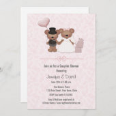 かわいい熊の新郎新婦カップルがシャワー 招待状 (正面/裏面)