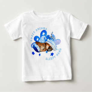 かわいい熊の甘い夢の眠い頭(ぼう) ベビーTシャツ