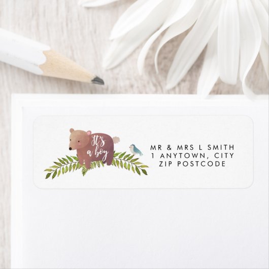 かわいい熊の男の子の差出人住所ラベル ラベル (インサイチュ)