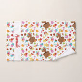 かわいい熊葉と女子の名パーソナライズされた前 バスタオルセット (ハンドタオル)