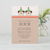 かわいい熊-双子の茶色の誕生日招待状 招待状 (スタンド正面)