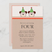 かわいい熊-双子の茶色の誕生日招待状 招待状 (正面/裏面)