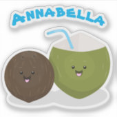 かわいい熱帯かわいいココナッツ漫画イラストレーション シール (正面)