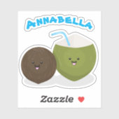 かわいい熱帯かわいいココナッツ漫画イラストレーション シール (シート)