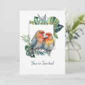 かわいい熱帯のオウム結婚の記念日 招待状 (スタンド正面)