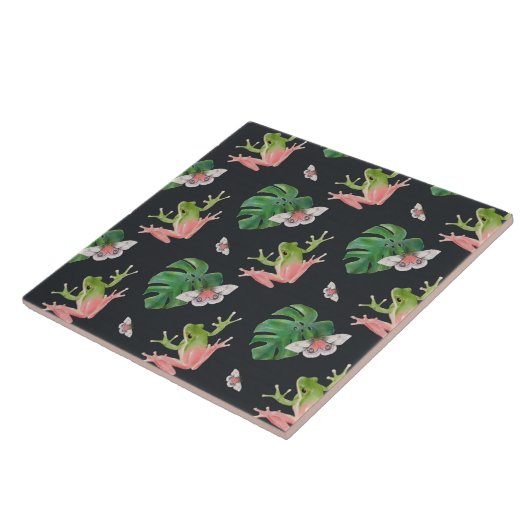 かわいい熱帯のカエルと蝶の柄 タイル (側面)
