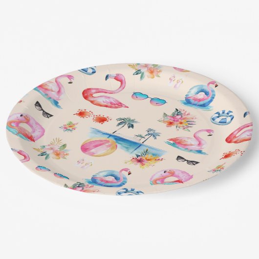 かわいい熱帯の夏の水彩模様 ペーパープレート (アングル)