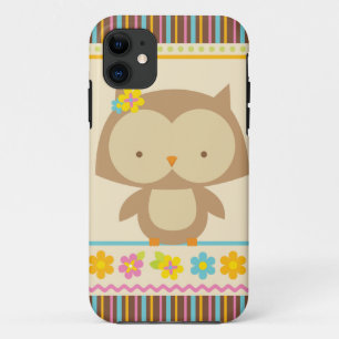 かわいい熱帯ストライプなフクロウの女の子のiphone 5の場合 iPhone 11 ケース
