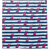 かわいい熱帯ピンクのベビーフラミンゴネービーブルストライプのー シャワーカーテン (正面)