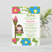 かわいい熱帯フラの女の子誕生パーティーの招待 招待状 (スタンド正面)