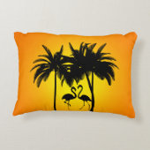 かわいい熱帯フラミンゴとヤシの木々の景勝 アクセントクッション (裏面)