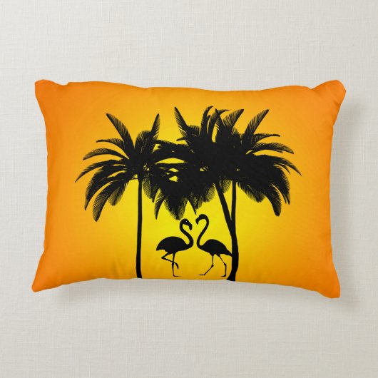 かわいい熱帯フラミンゴとヤシの木々の景勝 アクセントクッション (裏面)