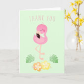 かわいい熱帯フラミンゴ水彩ピンクグリーン カード (黄色い花)