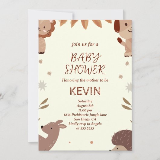 かわいい熱帯性動物の赤ちゃんシャワー 招待状 (正面)