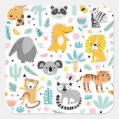 かわいい熱帯雨林動物 スクエアシール (正面)