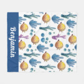 かわいい熱帯魚航海のの海の海 フリースブランケット (正面(横))