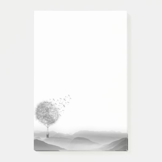 かわいい熱気の気球のタンポポの種の吹くこと ポストイット (正面)