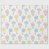 かわいい熱気球と動物、弓、花 ラッピングペーパー (フラット)