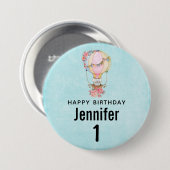 かわいい熱気球の水のカラー誕生日 缶バッジ (正面&裏面)