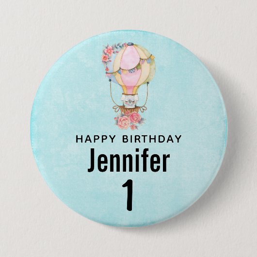 かわいい熱気球の水のカラー誕生日 缶バッジ (正面)