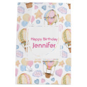 かわいい熱気球の水の色のパターン誕生日 ミディアムペーパーバッグ (裏面)