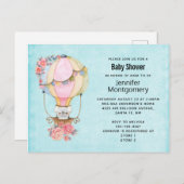 かわいい熱気球の水の色ベビーシャワー インビテーションポストカード (正面/裏面)