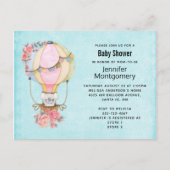 かわいい熱気球の水の色ベビーシャワー インビテーションポストカード (正面)