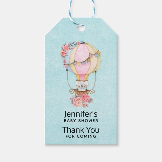 かわいい熱気球の水の色ベビーシャワー ギフトタグ (正面)