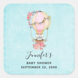 かわいい熱気球の水の色ベビーシャワー スクエアシール