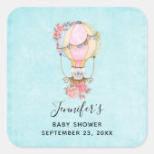 かわいい熱気球の水の色ベビーシャワー スクエアシール (正面)