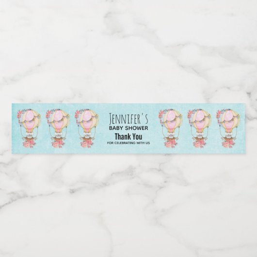 かわいい熱気球の水の色ベビーシャワー ペットボトルラベル (シングルラベル)