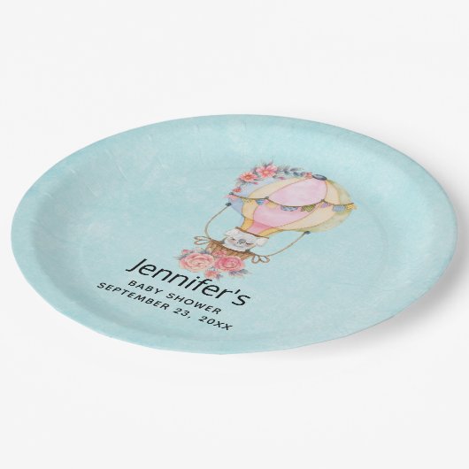 かわいい熱気球の水の色ベビーシャワー ペーパープレート (アングル)
