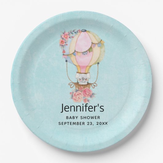 かわいい熱気球の水の色ベビーシャワー ペーパープレート (正面)
