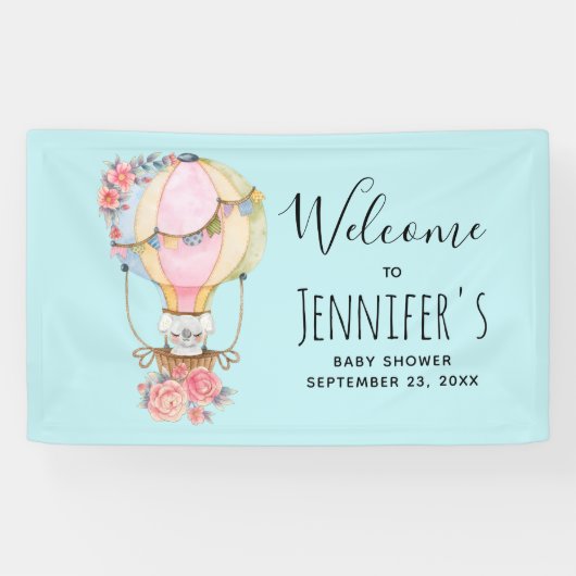 かわいい熱気球の水の色ベビーシャワー 横断幕 (横)