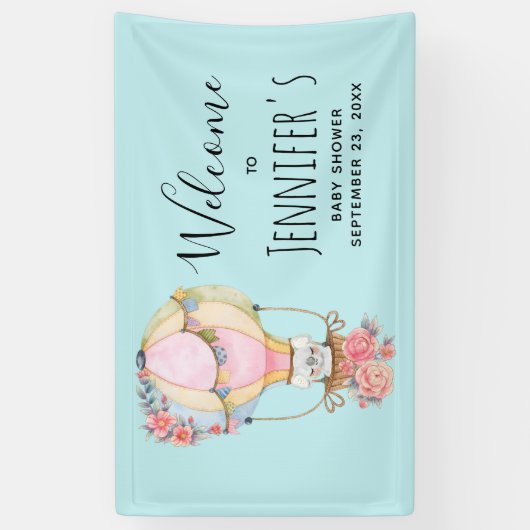 かわいい熱気球の水の色ベビーシャワー 横断幕 (縦)