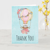 かわいい熱気球の水色ありがとう カード (黄色い花)