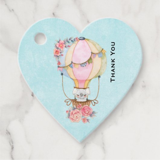 かわいい熱気球の水色ありがとう フェイバータグ (正面)