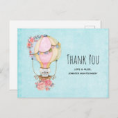 かわいい熱気球の水色ありがとう ポストカード (正面/裏面)