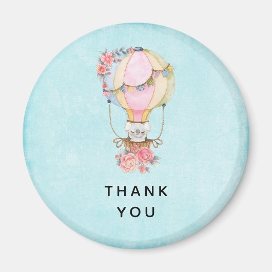 かわいい熱気球の水色ありがとう マグネット (正面)