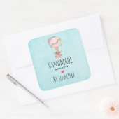 かわいい熱気球の水色で手作り スクエアシール (封筒)