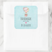 かわいい熱気球の水色で手作り スクエアシール (バッグ)