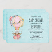 かわいい熱気球の水色ベビーシャワーInvita 招待状 (正面/裏面)