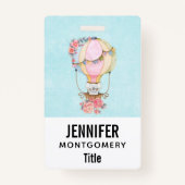 かわいい熱気球の水色 バッジ (裏面)