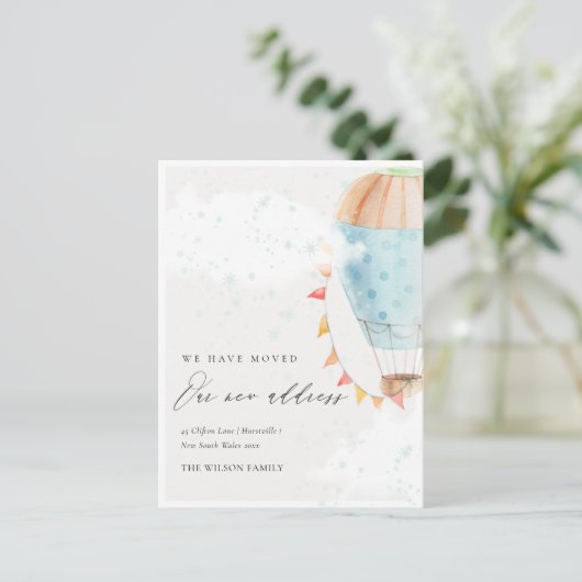 かわいい熱気球の雲の星を移動 ポストカード (スタンド正面)