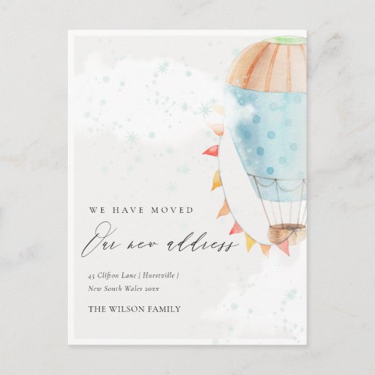 かわいい熱気球の雲の星を移動 ポストカード (正面)