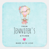 かわいい熱気球ウォーターカラーキッチン スクエアシール (正面)