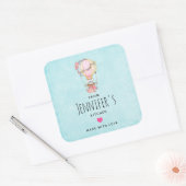 かわいい熱気球ウォーターカラーキッチン スクエアシール (封筒)