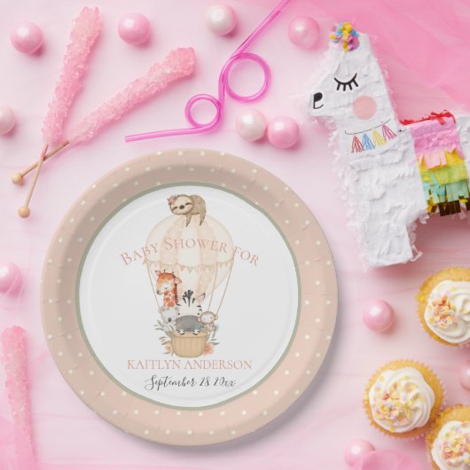 かわいい熱気球キリン・ゼブラありがとう ペーパープレート (パーティー)