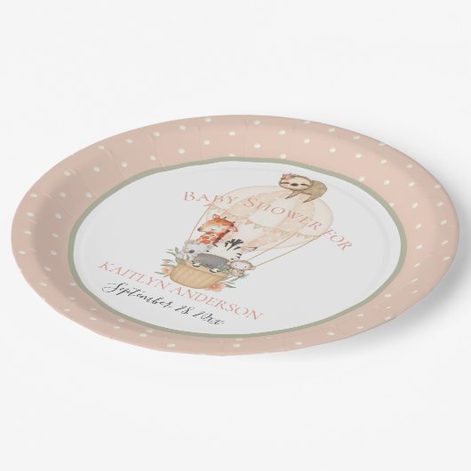 かわいい熱気球キリン・ゼブラありがとう ペーパープレート (アングル)